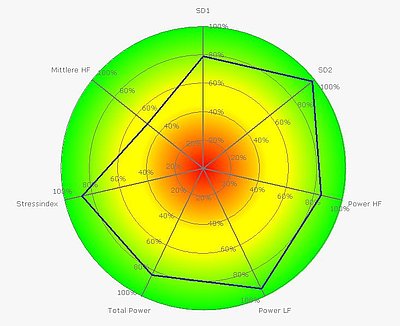 Abb. 2: Beispiel Kreisdiagramm zur Visualisierung der Herzfrequenzvariabilität: (Quelle: Metabalance-Institut)