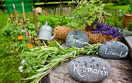 Kräutergarten, Steinen mit Kräuternamen